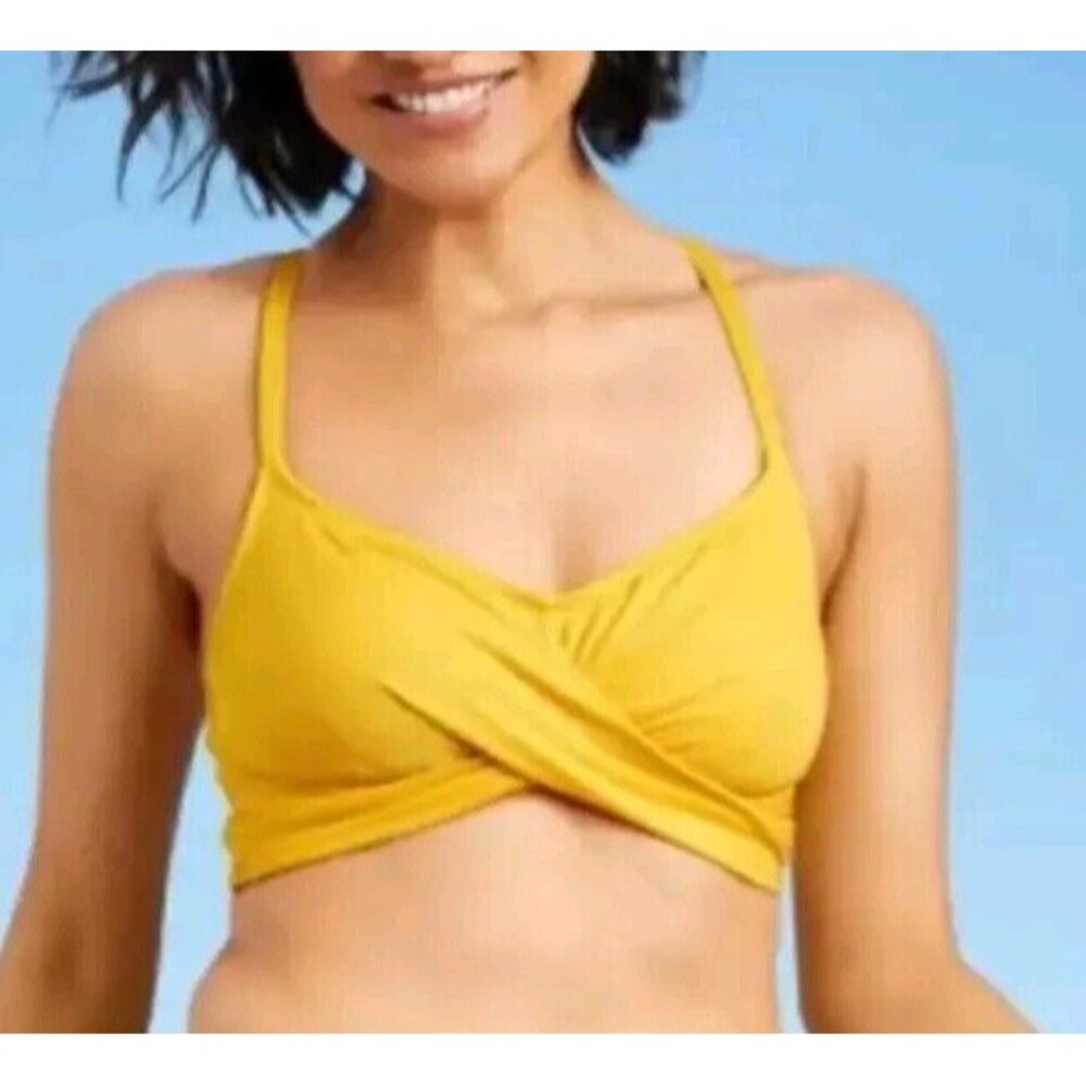 NWT All In Motion Yellow Ribbed Swim Bikini Top Racerback Size XL - Picture 2 of 7